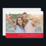 2023 SIMPLE PHOTO merry christmas calligraphy red Holiday Card<br><div class="desc">by kat massard >>> WWW.SIMPLYSWEETPAPERIE.COM <<<
A simple card design with red greeting (you can change it) and name signature.  Maximum area to display your beautiful family too with horizontal photo</div>