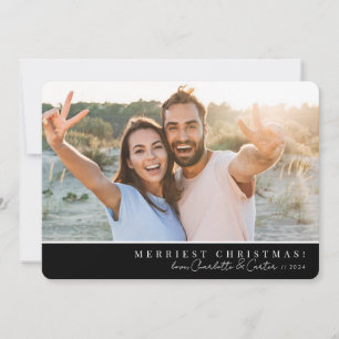 2023 SIMPLE PHOTO merry christmas script black red Holiday Card
