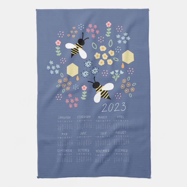 2023 Tea Towel Calendar Honey Bee Floral Garden (Vertical)