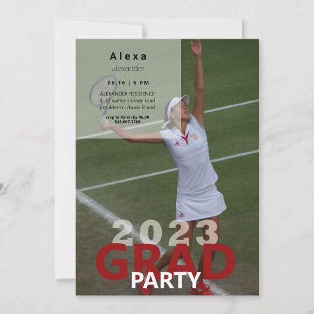 2023 Tennis Photo Graduation Party  Invitation (Front)