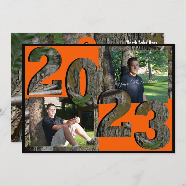 2023 Tree Camo Graduation Twin Photo Invitation (Front/Back)
