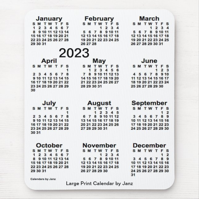 2023 White Large Print Calendar by Janz Mouse Pad (Front)