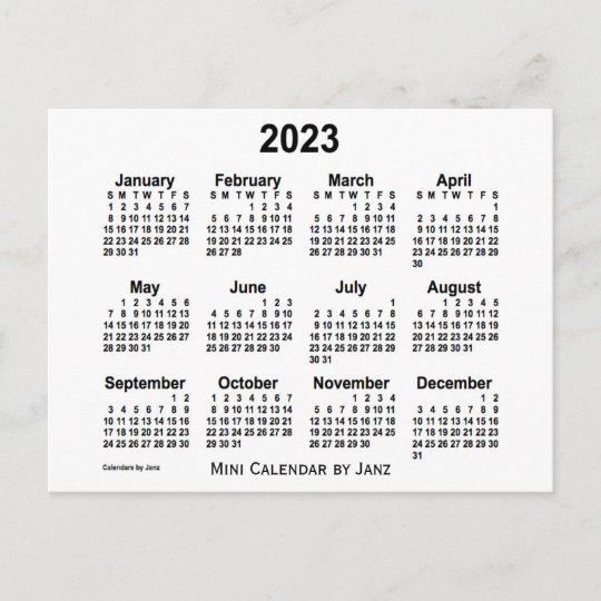 Usps Holidays 2023 Calendar 2023 White Mini Calendar By Janz Postcard | Zazzle.com.au