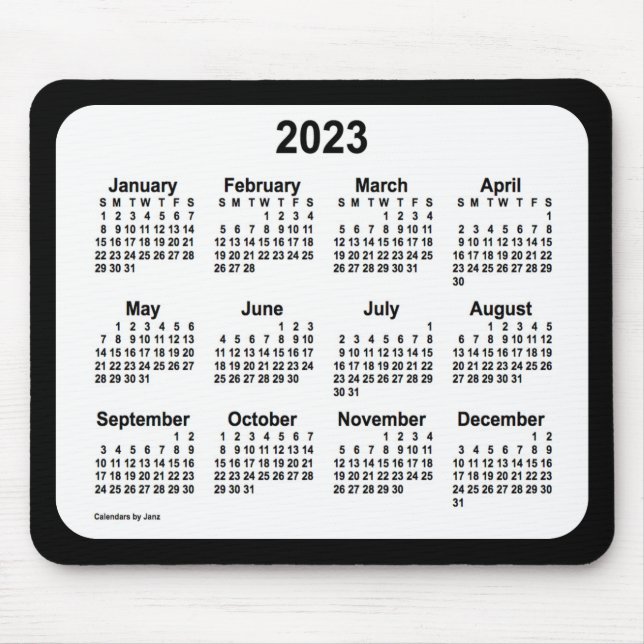 2023 White on Black Calendar by Janz Two Tone Mouse Pad (Front)