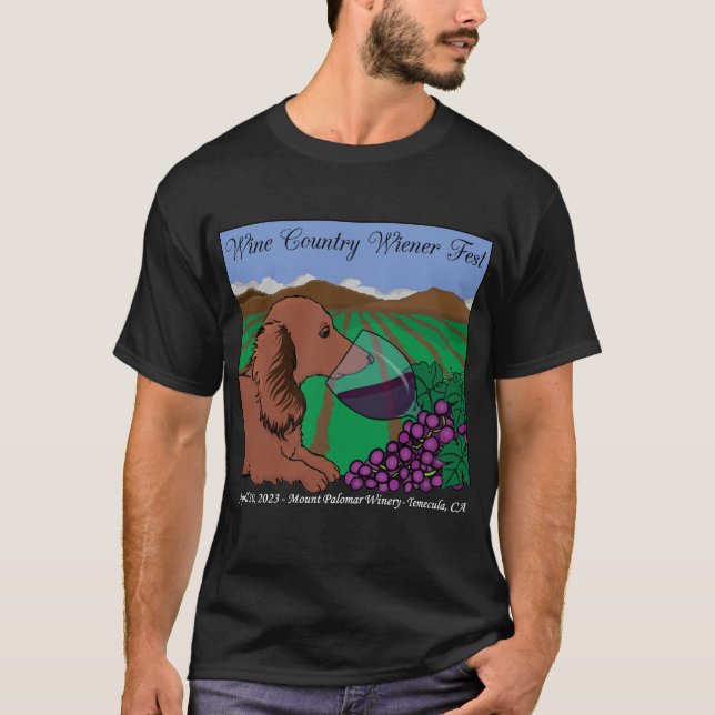 2023 Wine Country Wiener Fest T-shirt on black (Front)