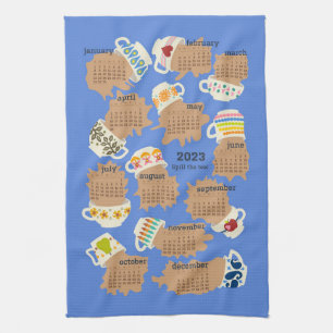 2023 year calendar Spill the Tea Gossip Teacups Tea Towel
