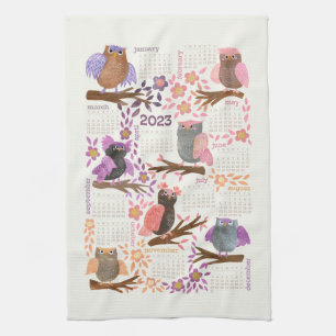 2023 year calendar Whimsical Owls Fun Cute Tea Towel
