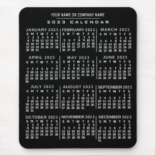 2023 Year Monthly Calendar Black White Custom Name Mouse Pad
