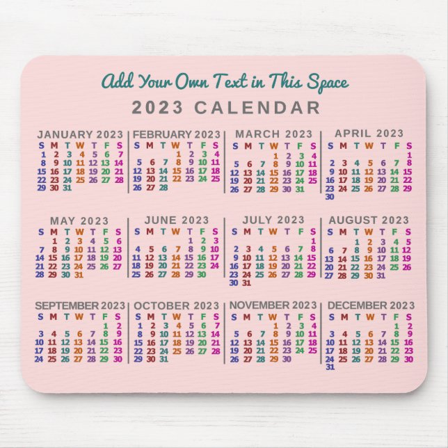 2023 Year Monthly Calendar Blush Pink Personalised Mouse Pad (Front)