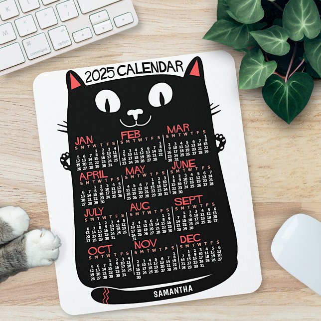 2023 Year Monthly Calendar Mid-Century Black Cat Mouse Pad (Creator Uploaded)