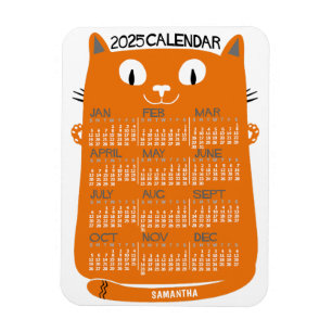 2023 Year Monthly Calendar Mid-Century Orange Cat Magnet