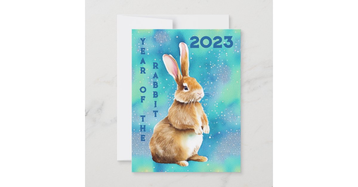 2023 Year of the Rabbit, Apple Green & Azure Blue Postcard | Zazzle