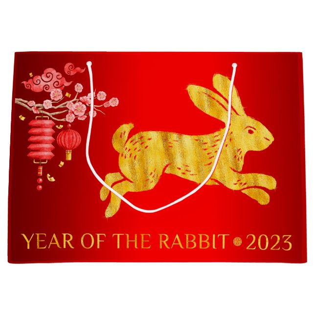 2023 Year of The Rabbit Gold Foil Large Gift Bag (Front)