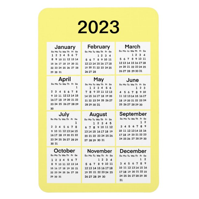2023 Yellow Mini Calendar Magnet (Vertical)