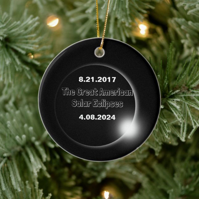 2024 & 2017 Double Dated Solar Eclipse Ceramic Ornament (Tree)
