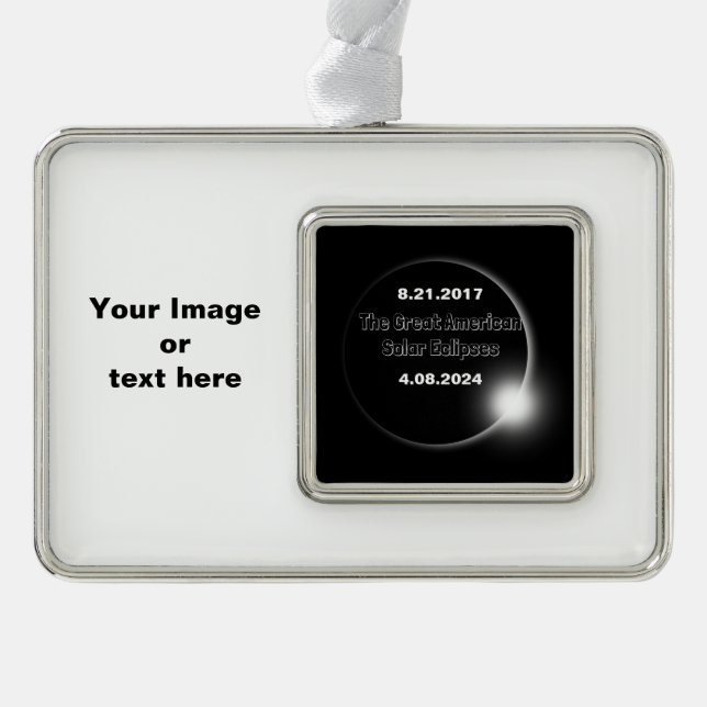 2024 & 2017 Double Dated Solar Eclipse Silver Plated Framed Ornament (Front)