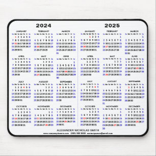 2024-2025 2 Year Calendar Black Custom Name simple Mouse Pad