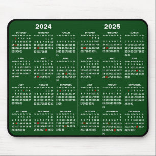 2024-2025 2 Year Calendar Simple Green US Holidays Mouse Pad