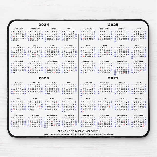 2024-2025 4 Year Calendar Black Custom Name simple Mouse Pad (Front)
