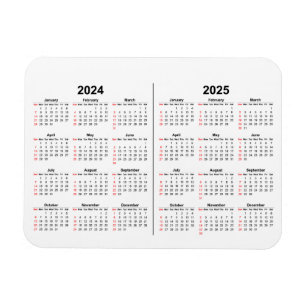 2024 2025 Calendar 2 year black white  Magnet