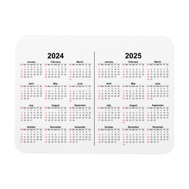 2024 2025 Calendar 2 year black white  Magnet (Horizontal)