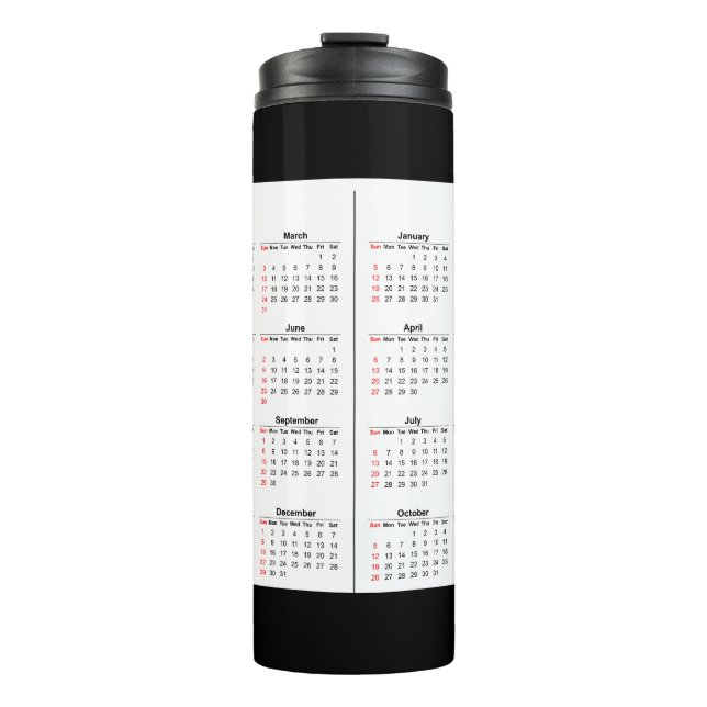 2024 2025 Calendar 2 year black white  Thermal Tumbler (Front)