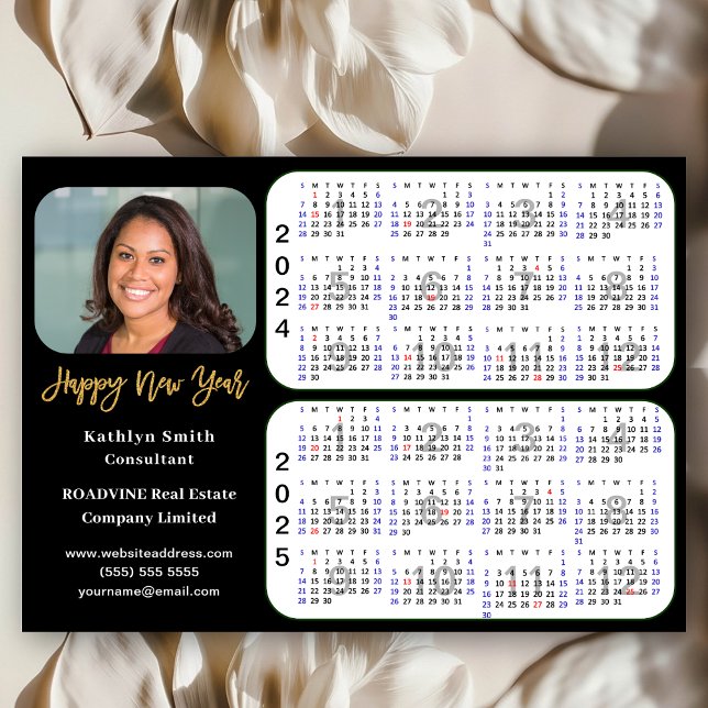 2024 2025 Calendar Business Modern Black Gold Holiday Card (Creator Uploaded)