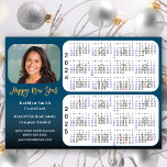 2024 2025 Calendar Corporate Photo Blue Magnetic<br><div class="desc">2024 - 2025 Calendar Corporate Business Modern Dark Blue Gold Glitter Script Photo Holiday Magnetic Card on Red featuring 2 Years Calendar with US Holidays. All the texts are pre-arranged for you to personalise easily and quickly with your own details. Wish you all a Happy Holidays and an Amazing New...</div>