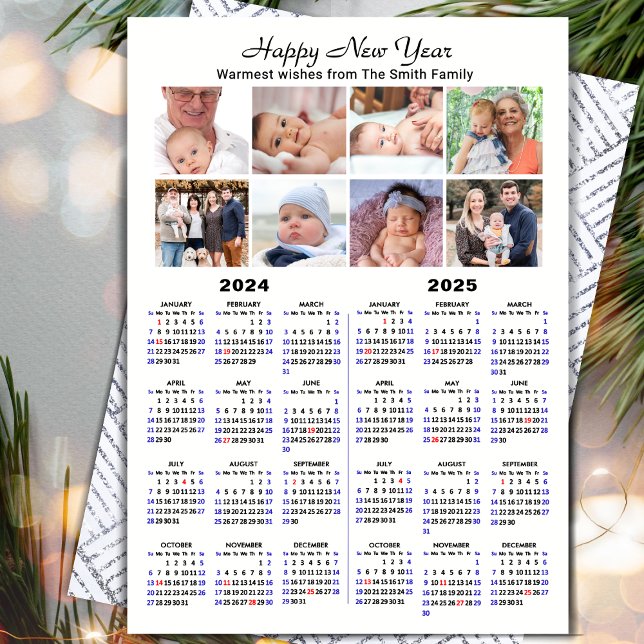 2024 2025 Calendar Family Photo Collage Minimalist Holiday Card (Creator Uploaded)