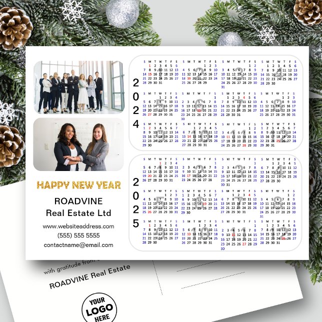 2024 2025 Calendar Gold Business Photo Minimalist Holiday Postcard (Creator Uploaded)