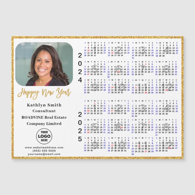 2024 2025 Calendar Gold Corporate Photo Magnetic (Front)