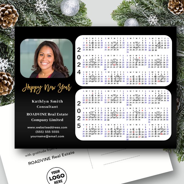 2024 2025 Calendar Modern Black Business Photo  Holiday Postcard (Creator Uploaded)