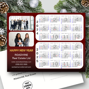 2024 - 2025 Calendar Modern RED Corporate 2 Photo  Holiday Postcard
