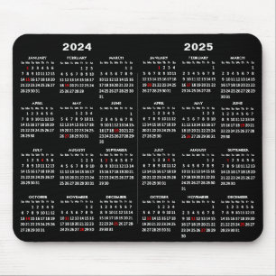2024 - 2025 Calendar Simple Black with US Holidays Mouse Pad