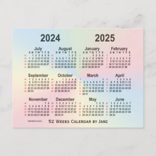 2024-2025 Rainbow 52 Weeks Calendar by Janz Postcard