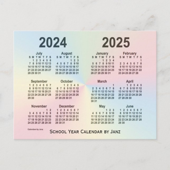 2024-2025 Rainbow Cloud School Calendar by Janz Postcard (Front)