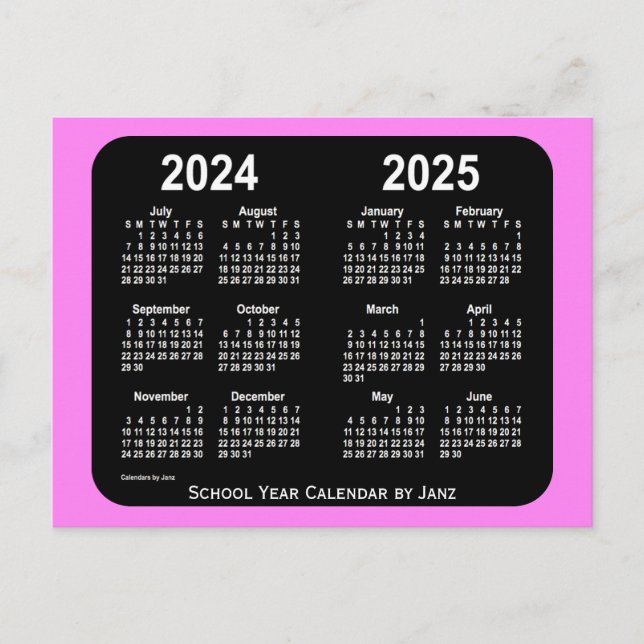 2024-2025 Violet Neon Mini School Calendar by Janz Postcard (Front)