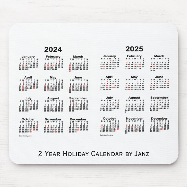 2024-2025 White 2 Year Holiday Calendar by Janz Mouse Pad (Front)