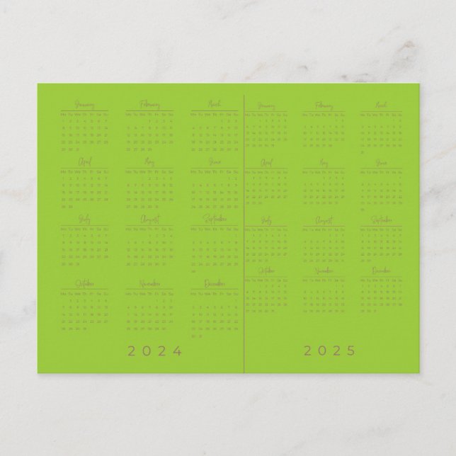 2024/2025 Yellow Green Large Print Calendar Postcard (Front)
