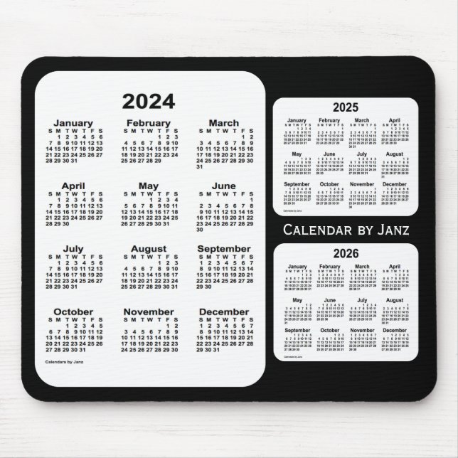 2024-2026 Black and White 3 Year Calendar by Janz Mouse Pad (Front)