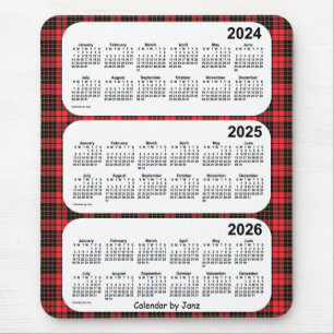 2024-2026 Red Plaid 3 Year Calendar by Janz Mouse Pad