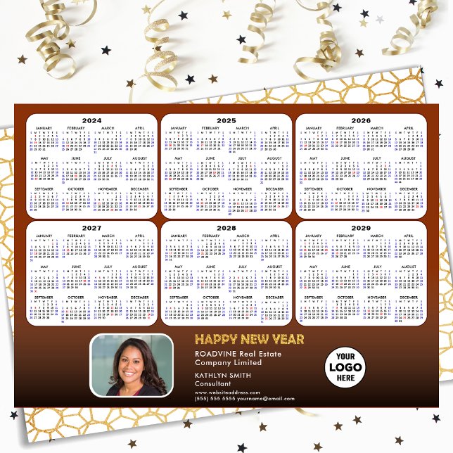 2024 - 2029 6 Year Calendar Business Logo Modern Holiday Card (Creator Uploaded)