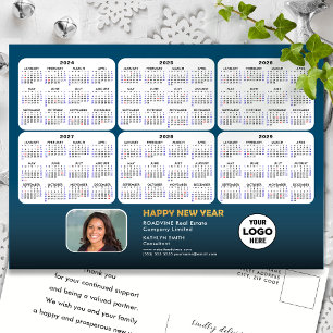 2024 - 2029 6 Year Calendar Modern Blue Corporate Holiday Postcard