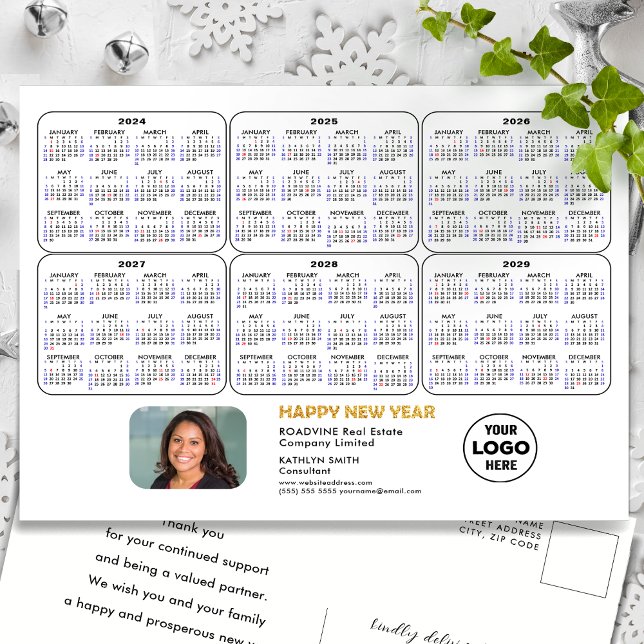 2024 - 2029  6 Year Calendar Modern Business Photo Holiday Postcard (Creator Uploaded)