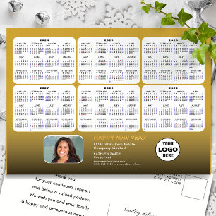 2024 - 2029 6 Year Calendar Modern Gold Corporate Holiday Postcard