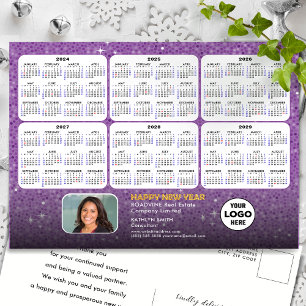 2024 2029 6 Year Calendar Modern Purple Business Holiday Postcard