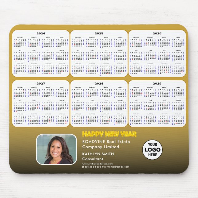 2024 - 2029 Calendar Corporate Logo Photo on Gold Mouse Pad (Front)