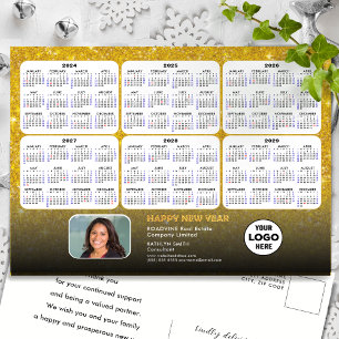 2024 - 2029 Calendar Modern Gold Glitter Business Holiday Postcard