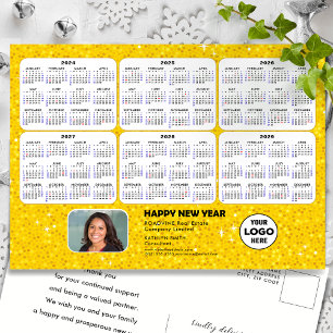 2024 - 2029 Calendar Modern Gold Glitter Business Holiday Postcard