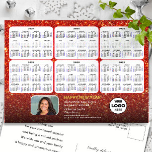 2024 - 2029 Calendar Modern Red Glitter Corporate Holiday Postcard